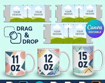 11oz 12oz 15oz Mug Template Bundle, Full Wrap Sublimation Mug Template, Mug Press, Mug Full Wrap Template, Mug Template Svg, Canva Editable