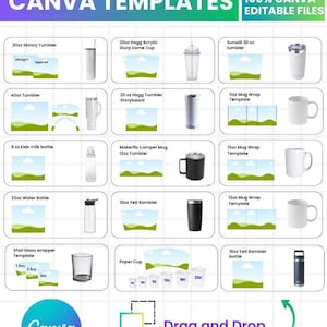 Zestaw Canva do pakowania kubków, smukły kubek 20 uncji, opakowanie na kubek 40 uncji, szablon do pakowania kubków, szablon do pakowania kubków papierowych, naczynia do picia, opakowanie na kieliszki do wódki