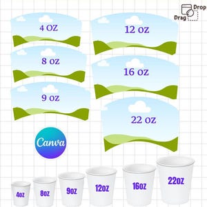Plantilla para envolver vasos de papel, funda para vasos SVG, envoltorio para vasos de café, funda para vasos de papel, envoltorio para vasos imprimible, plantilla para vasos de Canva, envoltorio para vasos de poliestireno, envoltorio