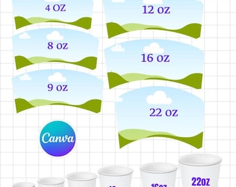 Plantilla para envolver vasos de papel, funda para vasos SVG, envoltorio para vasos de café, funda para vasos de papel, envoltorio para vasos imprimible, plantilla para vasos de Canva, envoltorio para vasos de poliestireno, envoltorio