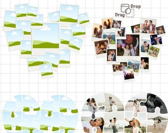 Heart Puzzle Frame Canva Template, Heart Photo Collage, Romantic Couple Photo Gift, Wedding Anniversary Photo Frame, Valentine Photo Collage