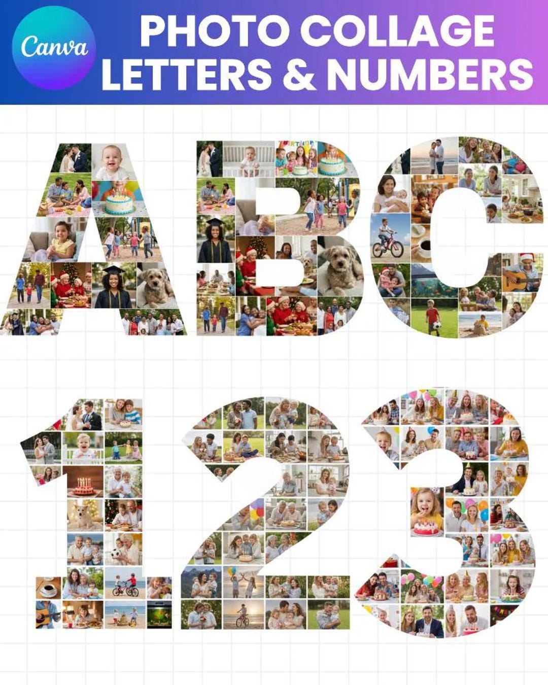 Photo Collage Letters & Numbers Canva Template: Memorial Photo Collage ...