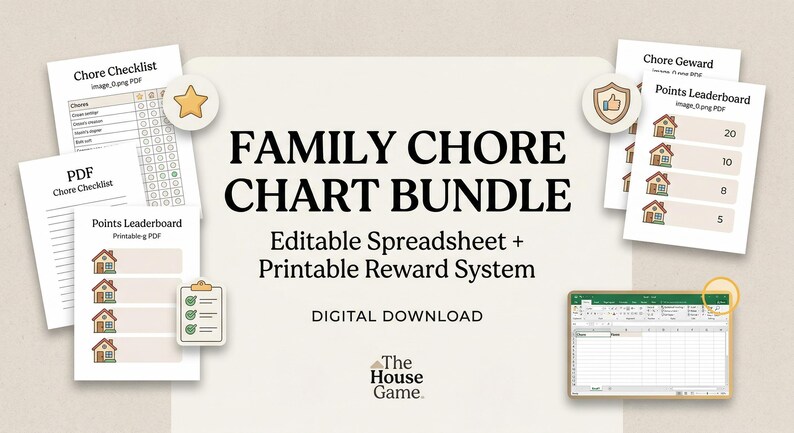 The House Game - Family Chore Chart Bundle | Editable Chore Tracker ...