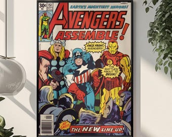 Avengers Retro Comic Poster | Marvel Earth's Mightiest Heroes Wall Art | Bold Epic Aesthetic Print | Iconic Superhero Fan Gift Room Decor