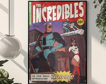 The Incredibles Comic Poster | Retro Pixar Superhero Family Wall Art | Bold Action Aesthetic Print | Iconic Super Family Fan Gift Decor