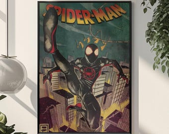 Spider-Man Comic Poster | Retro Marvel Classic Wall Art | Bold Vintage Aesthetic Print | Iconic Web-Slinger Comic Fan Gift Room Decor