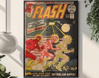 The Flash Comic Poster | Retro DC Scarlet Speedster Wall Art | Bold Lightning Aesthetic Print | Iconic Barry Allen Fan Gift Room Decor