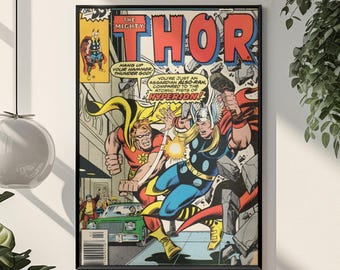 Thor Comic Poster | Retro Marvel Norse God Thunder Wall Art | Bold Mjolnir Aesthetic Print | Iconic God of Thunder Fan Gift Room Decor