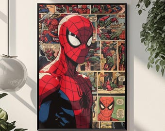 Vinatge Spider-Man Comic Poster | Marvel Vintage Wall Art | Bold Classic Aesthetic Print | Iconic Web-Slinger Comic Book Fan Gift Decor