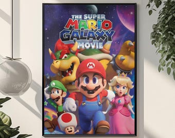 Super Mario Galaxy Movie Poster | Cosmic Nintendo Animated Film Wall Art | Bold Pixar Aesthetic Print | Iconic Mario Fan Gift Room Decor