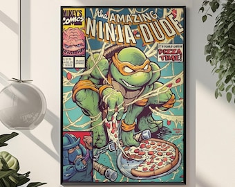 Ninja Turtles Comic Poster | Retro TMNT Superhero Wall Art | Bold Vintage Aesthetic Print | Nostalgic Comic Fan Gift & Room Decor