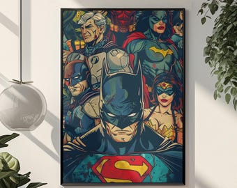 Batman Dark Knight Poster | Retro DC Vigilante Comic Wall Art | Bold Noir Aesthetic Print | Iconic Bruce Wayne Fan Gift & Room Decor