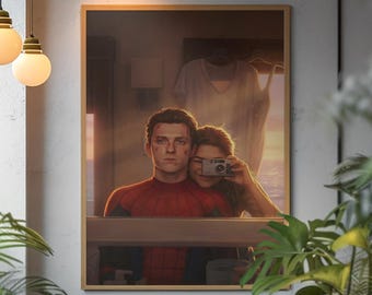 Spider-Man and MJ Zendaya Poster | Retro Marvel MCU Romance Wall Art | Bold Peter Parker Aesthetic Print | Iconic Tom Holland Fan Gift Decor
