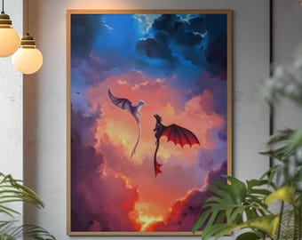 Toothless and Light Fury Poster | Retro HTTYD Dragon Love Wall Art | Bold Magical Aesthetic Print | Iconic Hidden World Fan Gift Room Decor