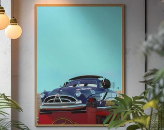 Doc Hudson Hornet Cars Movie Poster | Pixar Racing Wall Art | Bold Radiator Springs Aesthetic Print | Iconic NASCAR Fan Gift Room Decor