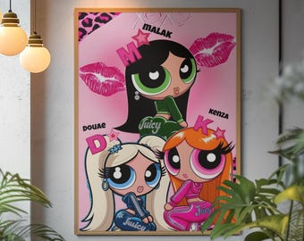 Powerpuff Girls Spicy Poster | Retro Cartoon Network Wall Art | Blossom Bubbles Buttercup Print | Iconic Sugar Spice Fan Gift Room Decor
