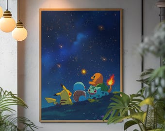 Pokemon Retro Poster | Vintage Nintendo Pikachu Mushroom Kingdom Wall Art | Bold Anime Aesthetic Print | Iconic Trainer Fan Gift Room Decor