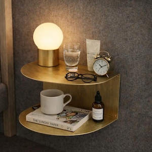 Handmade Brass Floating Corner Shelf | Modern Minimalist Wall Storage
