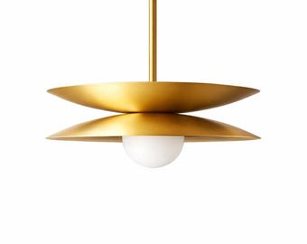 Modern Gold Pendant Light | Layered Brass Finish Hanging Lamp, Minimalist Home Decor