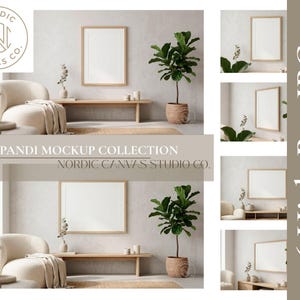 Nordic Japandi Frame Mockup, Minimalist Interior Mockup for Wall Art, Oak Wood Frame Digital Download, Neutral Aesthetic Home Decor, JPG