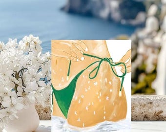 Summer Days Art Print: Gouache Bikini Girl Painting, Beach Villa Wall Art