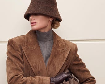 Wool Felt Fisherman Hat, Minimalist Bucket Hat for Women, Structured Winter Cloche Hat