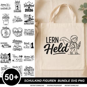 Schulkind SVG Bundle 2026, 50+ Einschulung Plotterdateien für Jungen & Mädchen, Schultüte, Erste Klasse