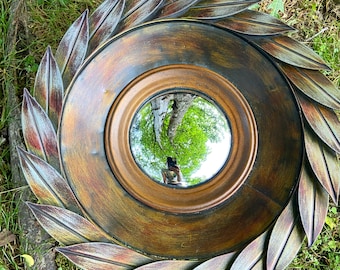Vintage Spanish-Style Sunburst Solid Metal Leaf Wall Mirror