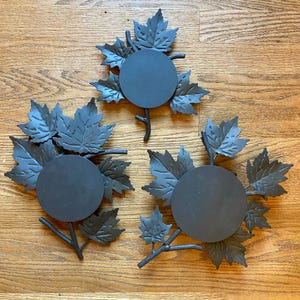 Vintage Longberger Pottery Foundry Fall Foliage Wrought Iron Trivet/ Candle Stand Set
