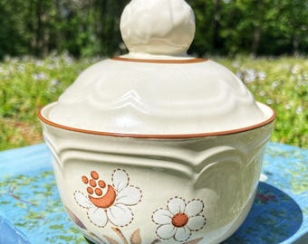 Vintage Cumberland Mayblossom Sugar Bowl Stoneware Floral Japan Lidded Jar