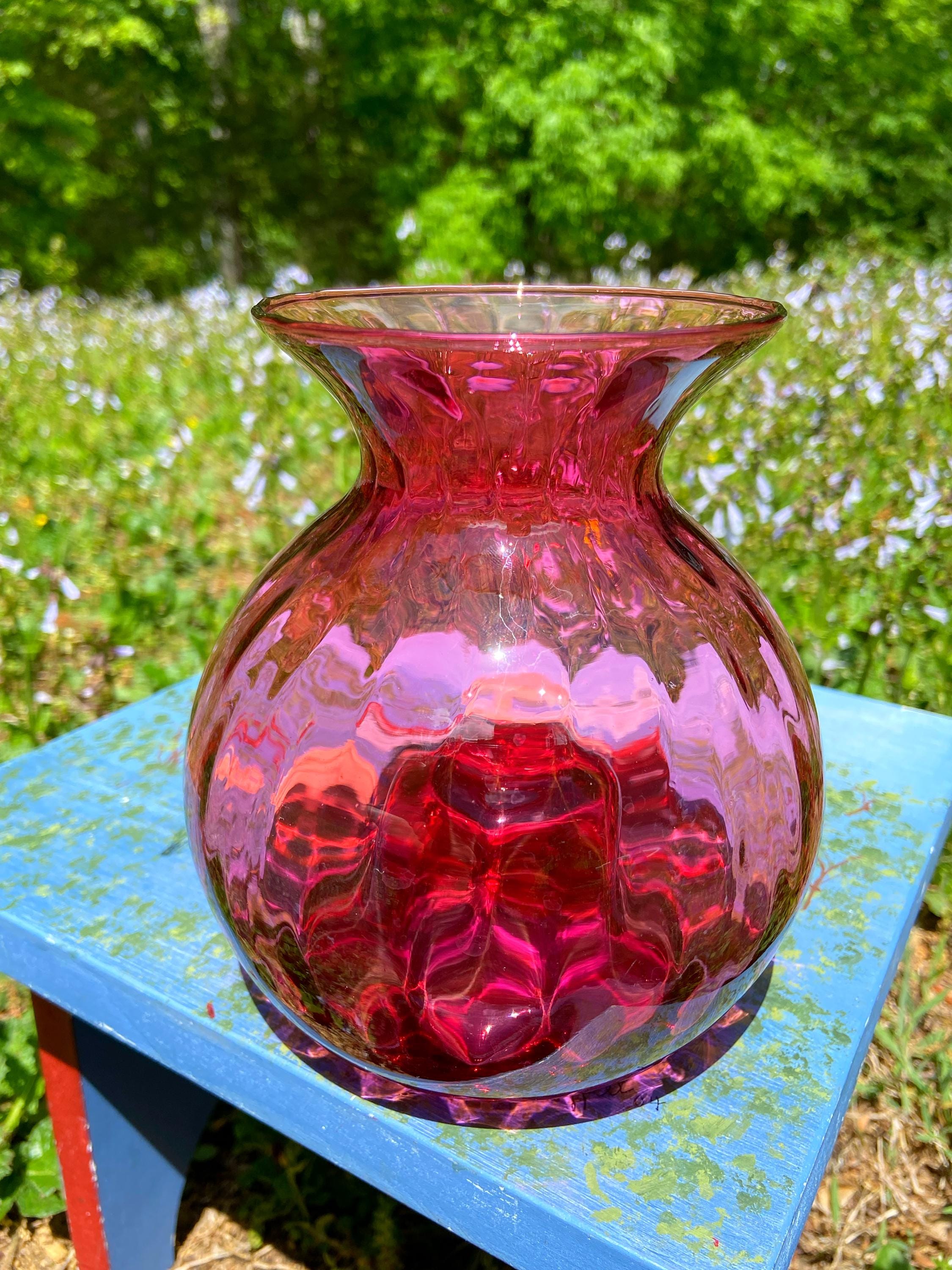 Cranberry Glass Vase - Etsy