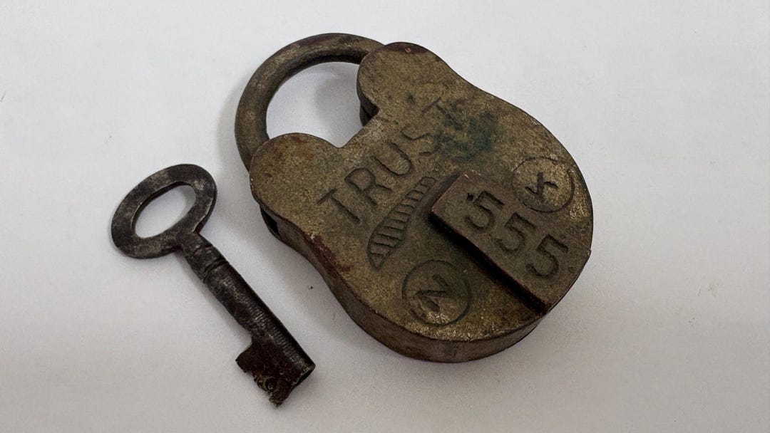 Vintage Solid Brass Padlock With Key, Antique Rustic Lock, Old Indian ...