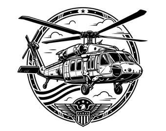 Hélicoptère américain SVG PNG | Design de chemise d'aviation militaire | Fichier de coupe Cricut Silhouette