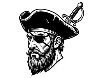 Capitaine pirate les épées croisées SVG PNG | Conception de chasseur de trésor | Fichier de coupe Cricut