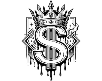 Signe dollar dégoulinant SVG PNG | Graphique streetwear argent Crown | Fichier de coupe Cricut