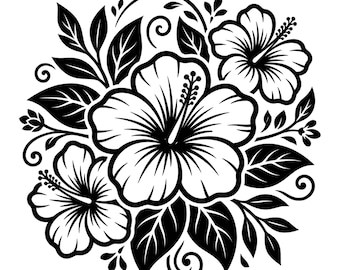 Fleur d'hibiscus SVG, PNG, design floral tropical, Clipart estival bohème, impression de fleurs hawaïennes, design par sublimation, impression de tasse T-shirt, instantané