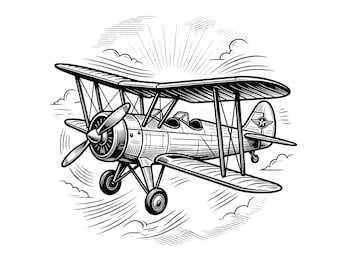 Biplan SVG PNG | Conception vintage d'avion à hélice unique | Fichier de coupe Cricut Silhouette
