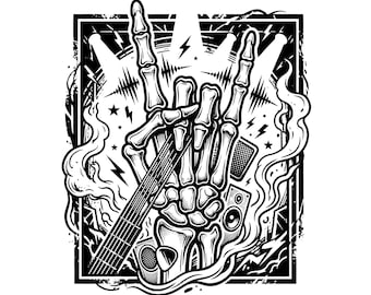 Rock and roll squelette main SVG PNG | Conception de guitare de musique lourde | Fichier de coupe Cricut