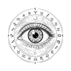 Mystical Eye PNG, Zodiac Eye Design, Spiritual Third Eye Clipart, Black White Vector, Printable Cricut File