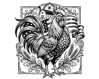 Coq patriotique SVG PNG | Design champêtre avec animaux de la ferme des États-Unis | Fichier de coupe Cricut Silhouette