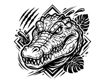 Visage d'alligator mascotte SVG PNG | Conception de reptile à tête de crocodile | Fichier de coupe Cricut