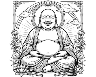 Bouddha rieur PNG SVG | Décoration de méditation Happy Zen | Fichier de coupe Cricut Silhouette