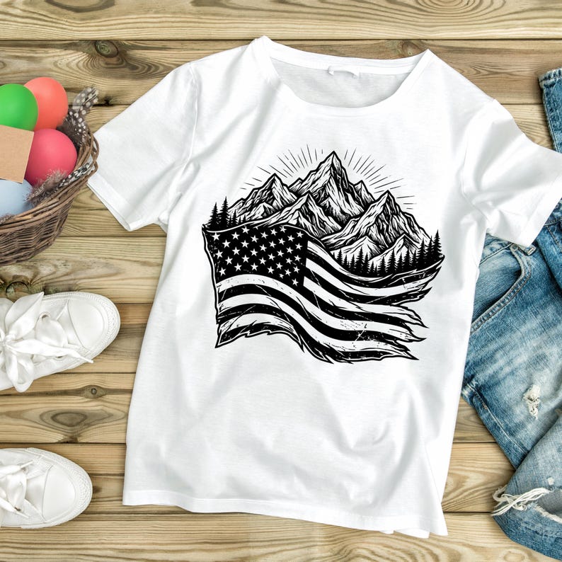 Mountain American Flag SVG PNG | Patriotic Mountain Vector Design | USA ...