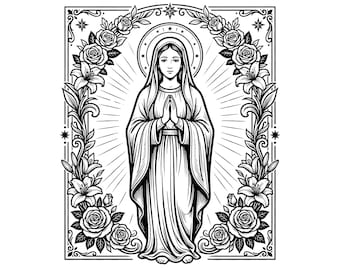Vierge Marie SVG PNG | Conception religieuse chrétienne de prière | Fichier de coupe Cricut Silhouette