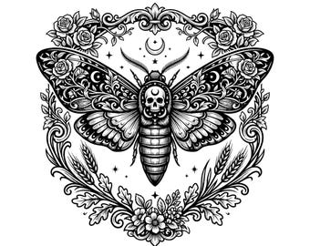 Tête de mort papillon de nuit SVG PNG | Conception mystique de papillon de crâne gothique | Fichier de coupe Cricut