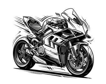 Moto de course SVG PNG | Conception de motos de sport Superbike | Fichier de coupe Cricut Silhouette
