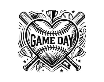 Coeur de baseball du jour du match SVG PNG | Conception sportive de maman de base-ball | Fichier de coupe Cricut