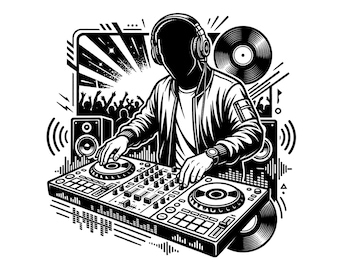 DJ avec casque SVG PNG | Conception graphique de table de mixage | Fichier de coupe Cricut Silhouette