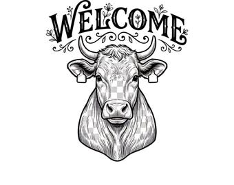 Vache bienvenue PNG SVG PNG | Accroche-porte Ranch Farmhouse | Fichier de coupe Cricut