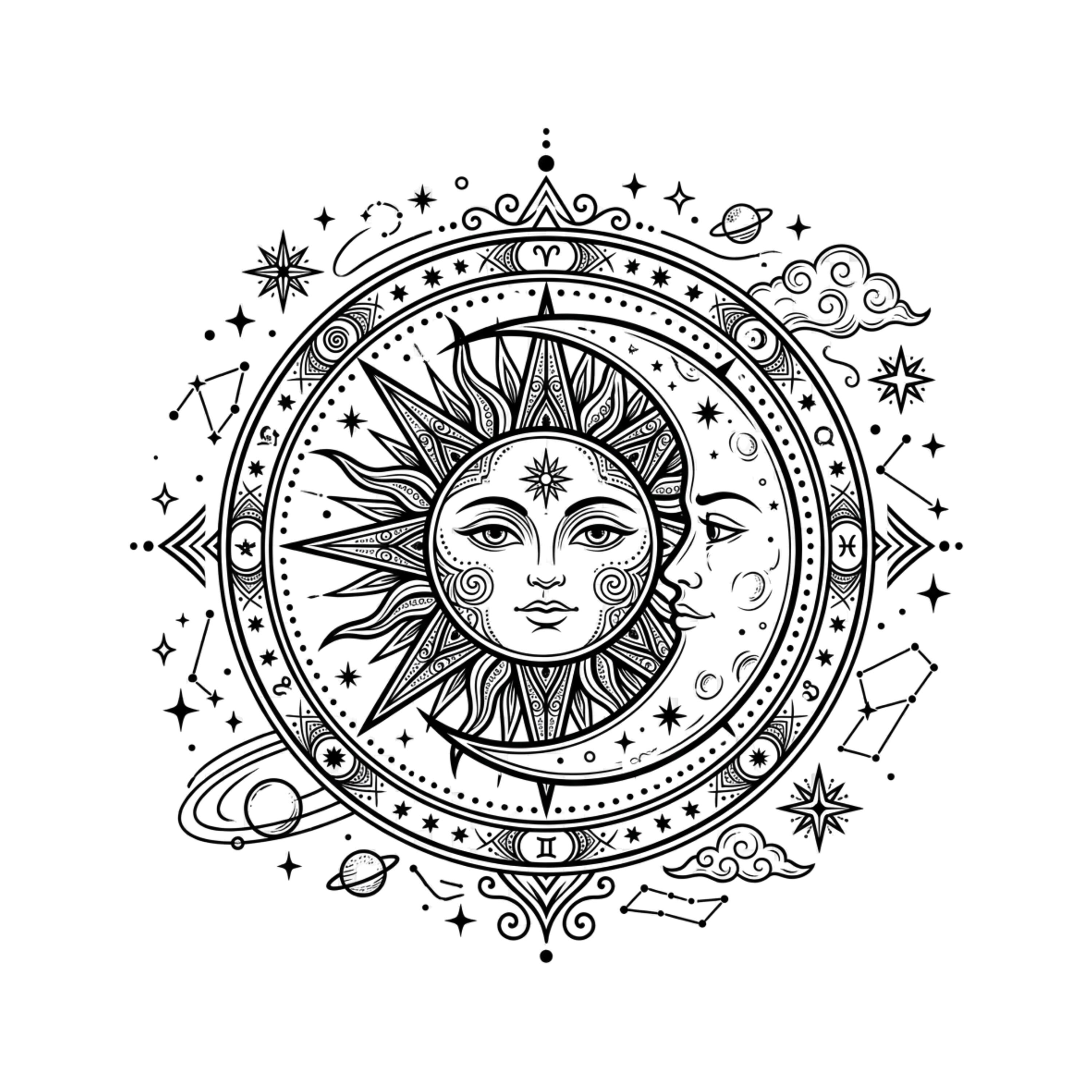 Celestial Sun and Moon SVG PNG, Mystical Astrology Vector Design, Boho ...